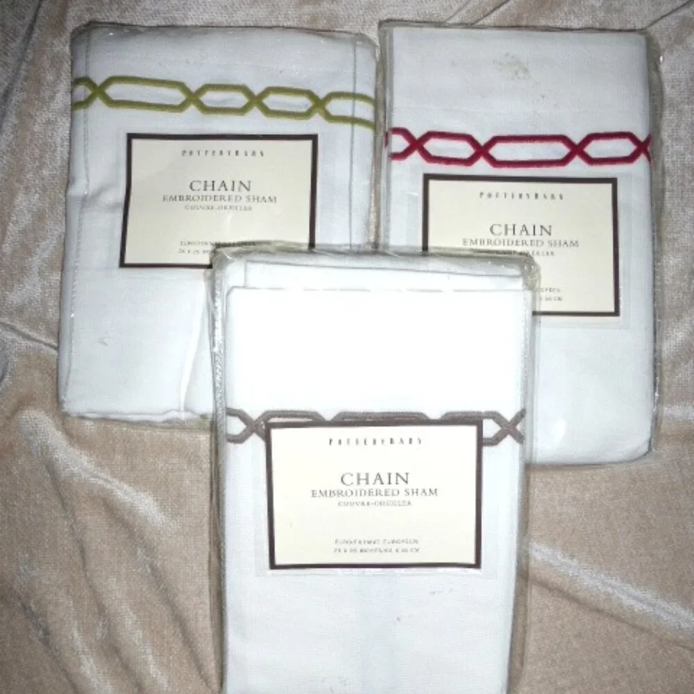 POTTERY BARN CHAIN DUVET cover + 2 EURO SHAMS set CRANBERRY Red Nwt Q matelasse